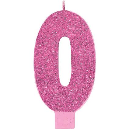 Giant Glitter Pink Number 0 Birthday Candle